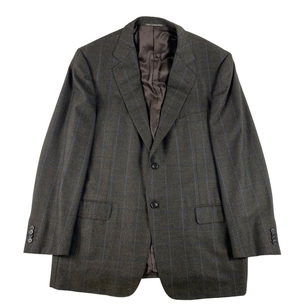 Ermenegildo Zegna Brown Blue Windowpane Checked Pure Wool Blazer Mens 46R